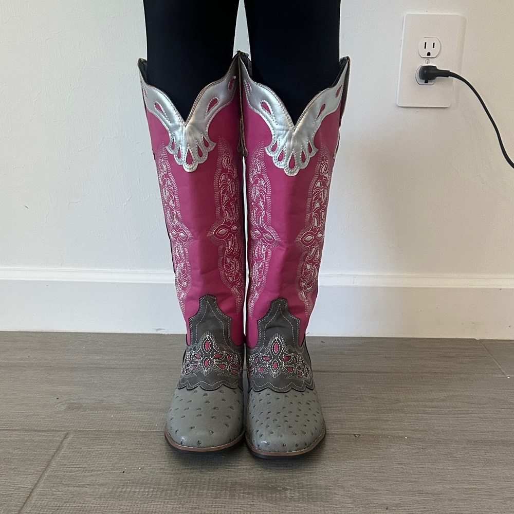 Pink, Gray and Silver Western Boots